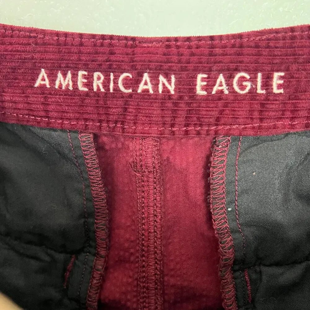 American Eagle Outfitters Sz 12 Burgundy Hi-Rise A-Line Skirt Corduroy Button Up - Picture 4 of 9